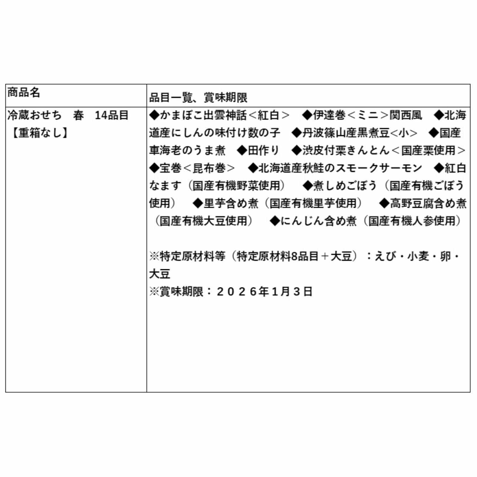 おせち料理『春』セット【重箱なし】
