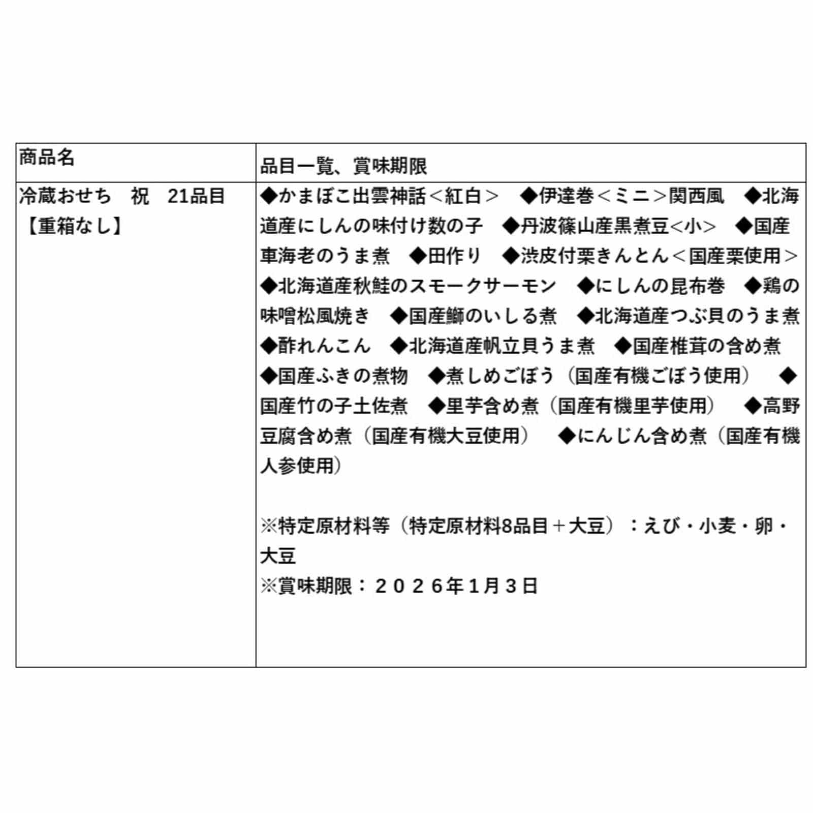 おせち料理『祝』セット【重箱なし】