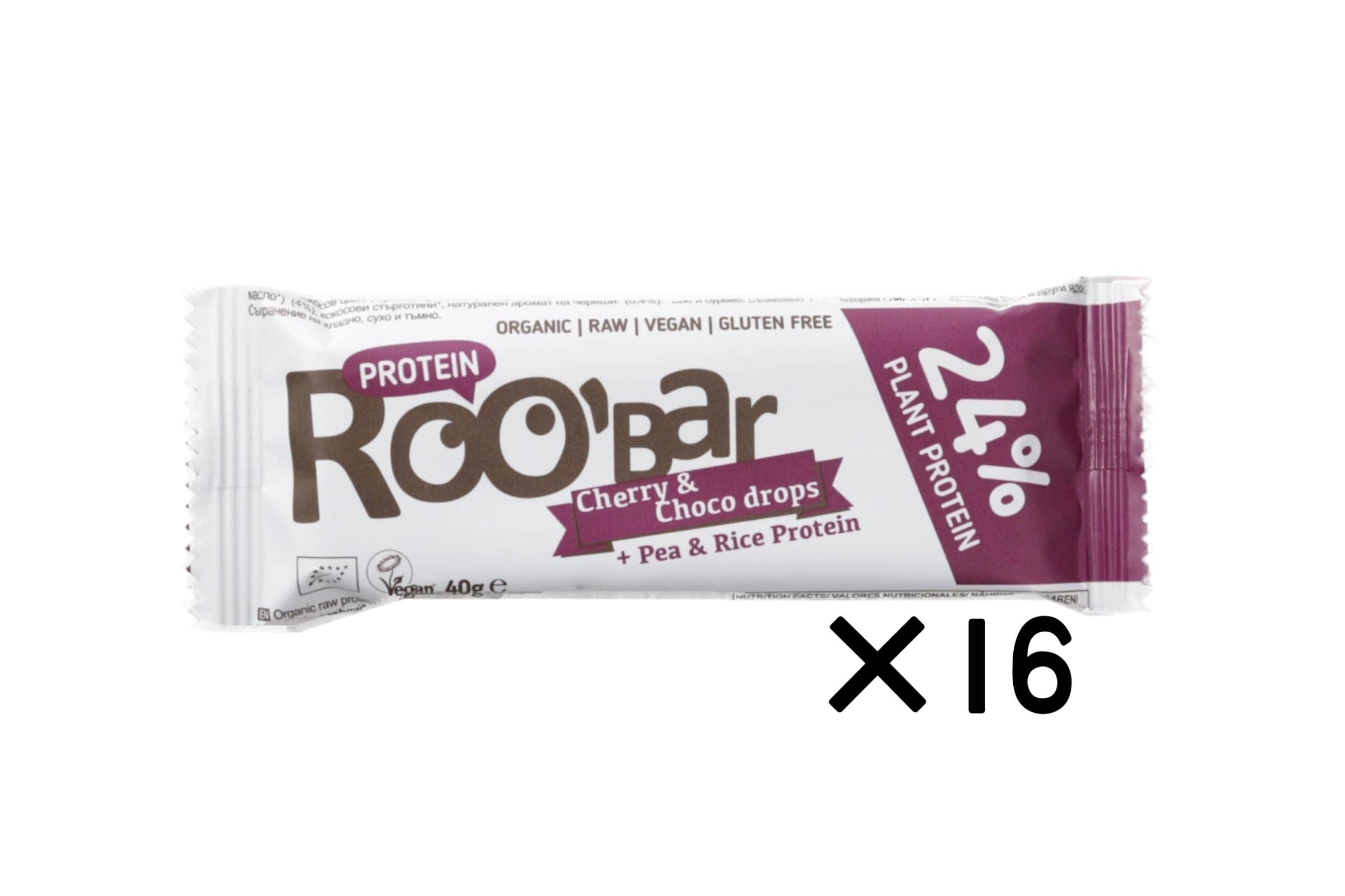 【送料無料】オーガニックプロテインバー（チェリー&チョコドロップ）16点セット