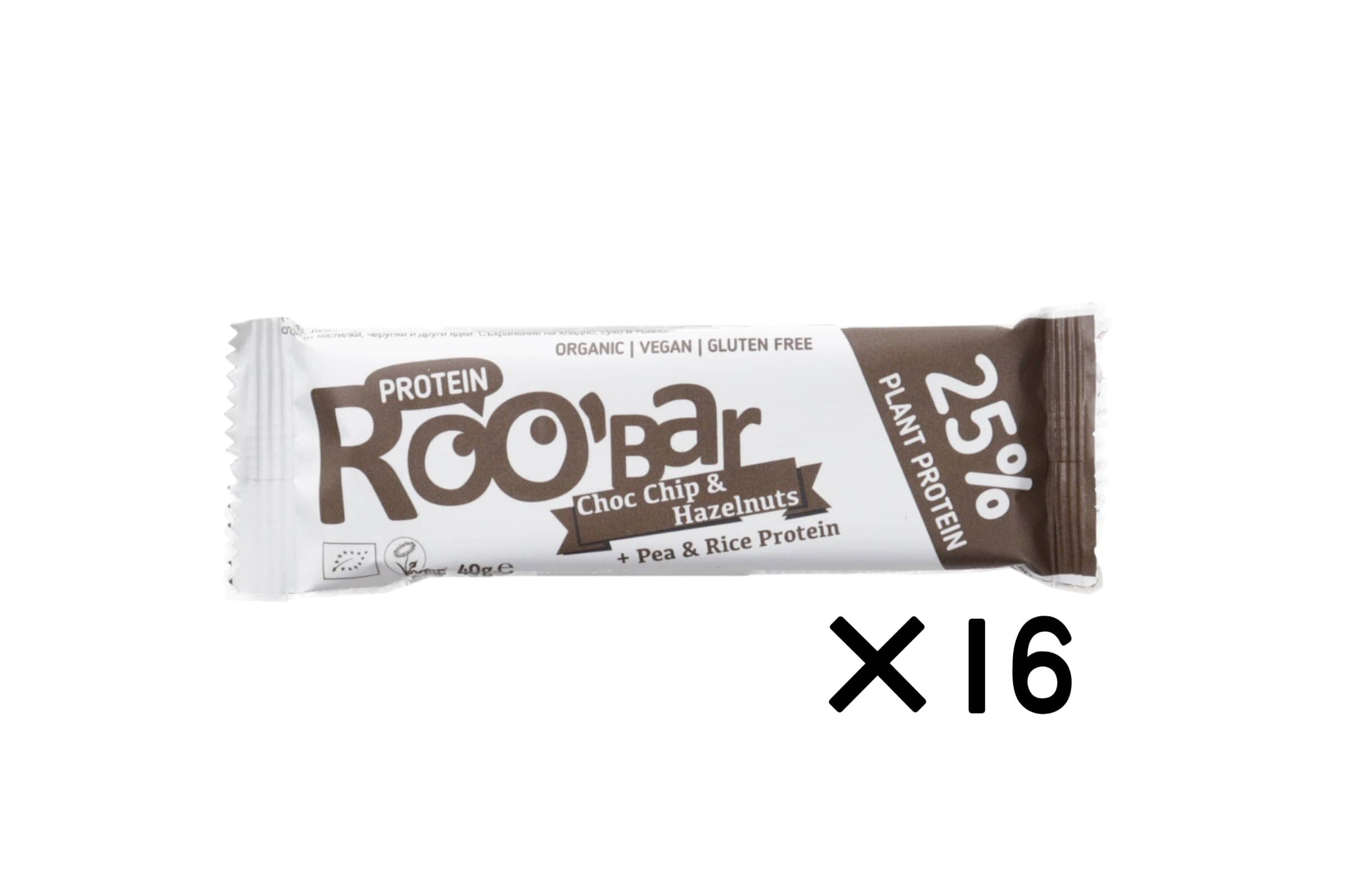 【送料無料】オーガニックプロテインバー（チョコチップ&ヘーゼルナッツ）16点セット